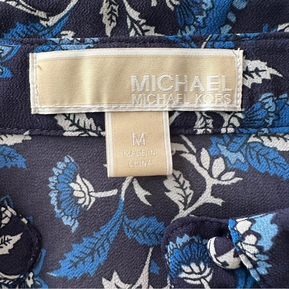 MICHAEL Michael Kors Navy Floral Ruffle Button Blouse Size Medium - Picture 11 of 16